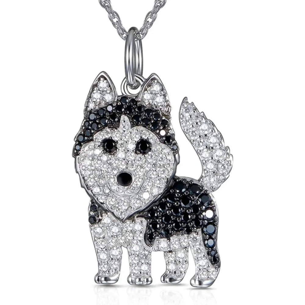 Husky Dog Rhinestone Necklace - Picture 3 of 4
